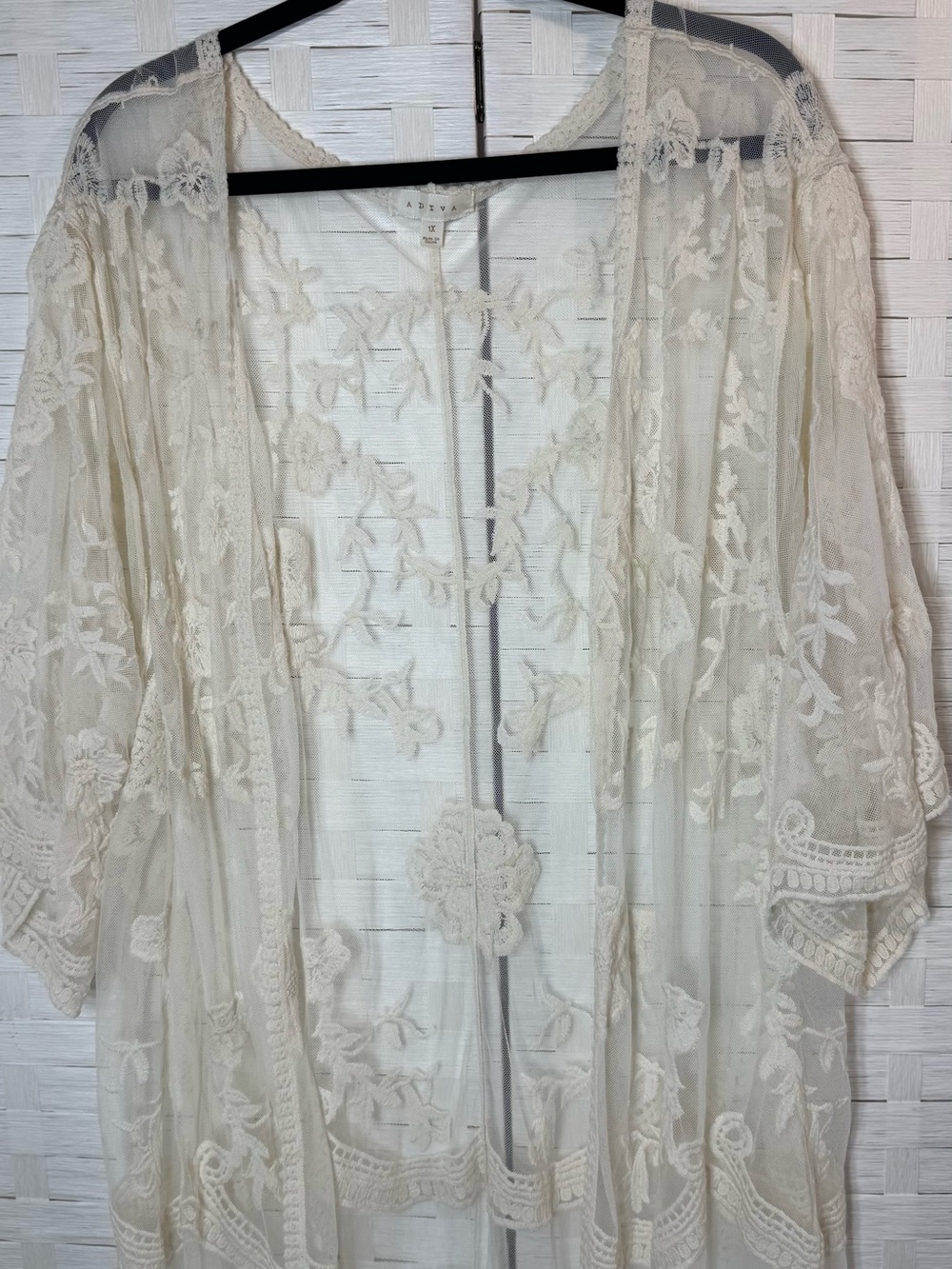 Adiva Ivory Floral Sheer Lace Open Front Kimono Long 1X Fairy Boho Whimsy Goth - Picture 4 of 10
